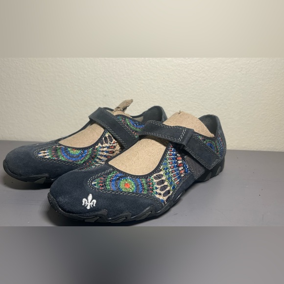 Rieker Shoes - Rieker Women's Black Sneakers with Multicolor Embroidery